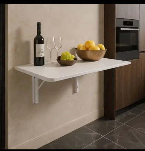 Mesa dobrável retrátil de parede suspensa borda redonda 90cm
