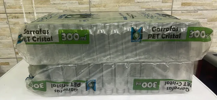 Garrafa e tampa pet 300ml cristal quadrada