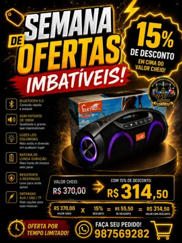 CAIXA DE SOM ELETRO 300W ? | Bluetooth 5.0 + LED | OFERTA R$314,50