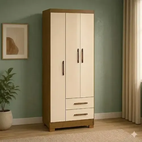Guarda Roupa Isis Noce Pérola 3 Portas 2 Gavetas