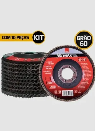Discos De Lixa Flap 4.1/2 Desbaste Lixadeira Grão 60 MTX Kit 10 unidades