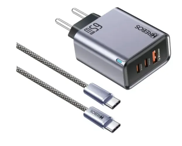 Kit Carregador Hrebos 65w Fusioncharge Cabo Dual Tipo C Cz
