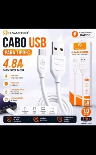 Cabo USB Tipo C Turbo 4.8A H'Maston 1 Metro Carregamento Rápido