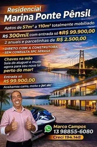 APARTAMENTOS MOBILIADOS E CHAVES NA MÃO DE 57M² A 110M² ENTRADA A PARTIR DE R$ 99.900,00 A