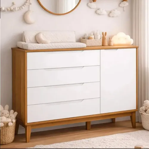 Comoda Sapateira Elfe 1 Porta 4 Gavetas Classic - Reller Branco Fosco Com Savana