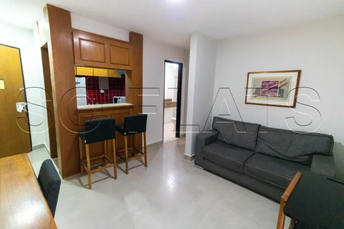 Apto bem localizado no bairro dos Jardins com mobília completa e com cozinha. Consulte-nos