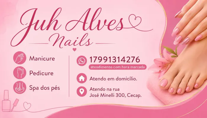 Ofereço serviço de manicure e pedicure.