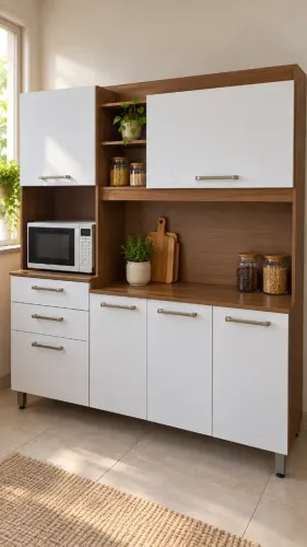 >NOVO< Armário de Cozinha Branco e Amadeirado com 4 Portas