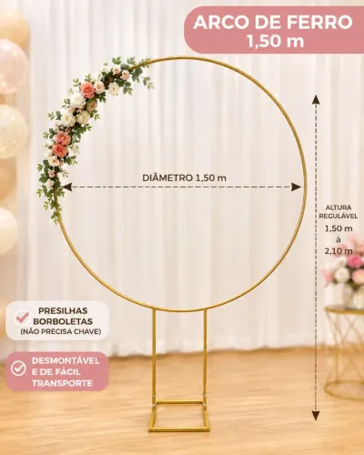 Arco de ferro 1,50m para decoração de festas