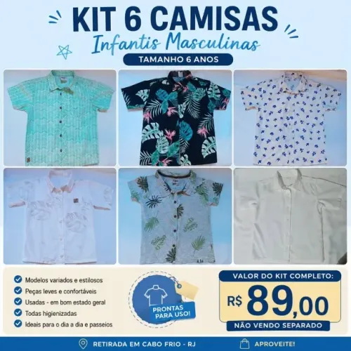 Kit 6 Camisas Infantis Masculinas - Tamanho 6 - Lindas e em Bom Estado
