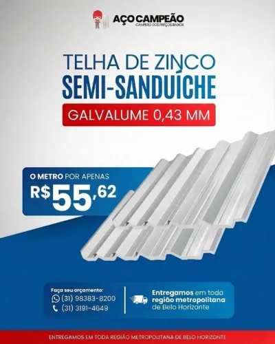 Telhas Galvanizadas Semi-Sanduiche