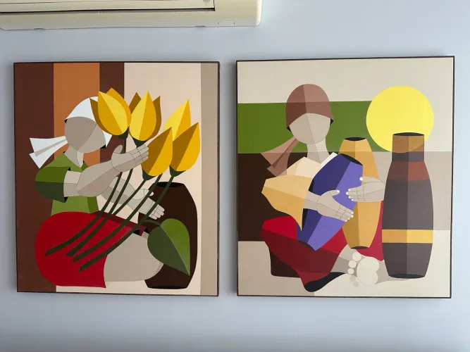Pintura em tela -. Vendo 2 quadros, medidas 90 x 80, estilo cubismo