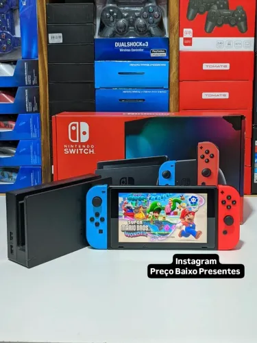 Nintendo Switch v2 Semi Novo Desbloqueado + cartão 256gb lotado de jogos