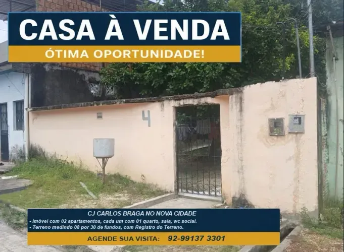TERRA NOVA, Imóvel com 02 Apartamentos, 02 Wcs, Terreno 08x30