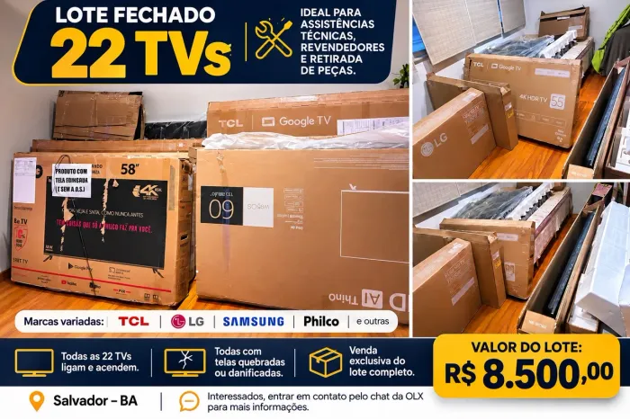 Lote 22 TVs com Tela Quebrada - Todas Ligam