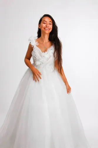 Vestido de noiva flores tule 3d