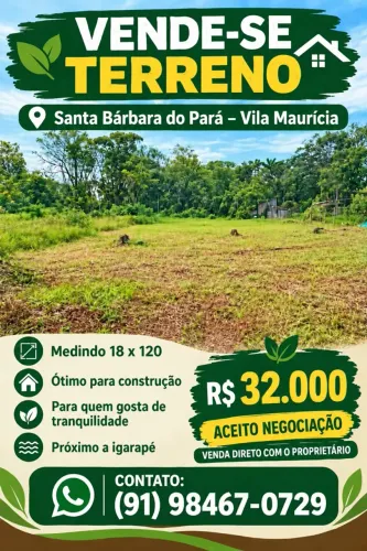 Vendo Terreno em Santa Bárbara do Pará