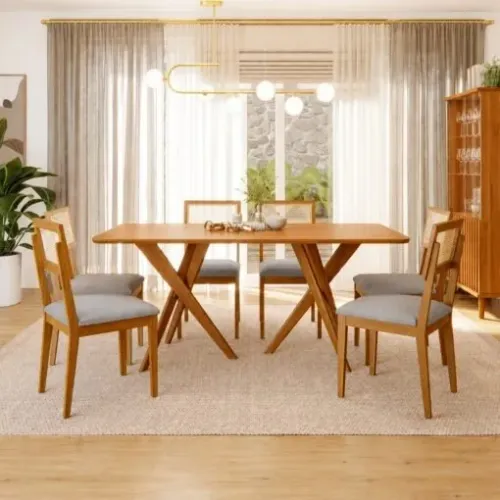 Mesa Cacau Tampo Laminado com 6 cadeiras Palmas - Entrega Rápida