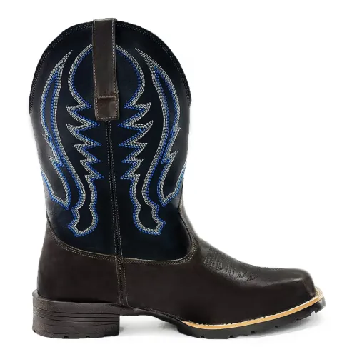 BOTA TEXANA MASCULINA PRETA COM BORDADO AZUL