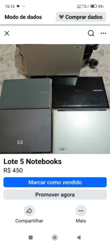 Lote 5 notebooks usados - Ideal para reposição de peças 