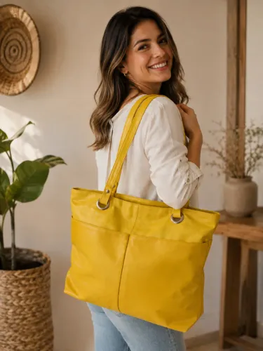 Bolsa feminina amarela grande 40x30cm