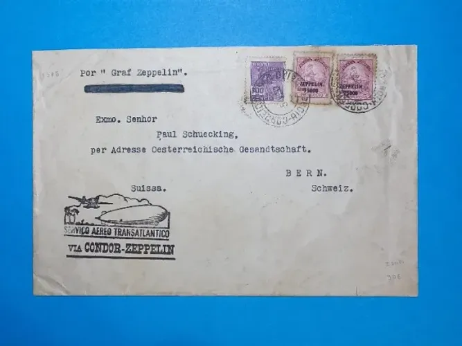 Envelope selado via Zeppelin Rio-Suíça porte 14.700 réis - 1932