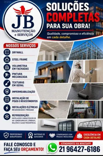 Tudo para a sua obra:Drywall Pintura Pisos e revestimentos Elétrica Blindex.