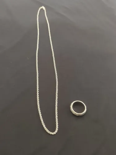 Corrente de Prata 925 Elo Baiano 70cm + Anel todo em prata giratório