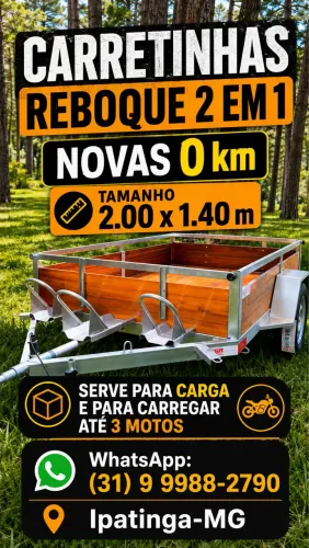 Carretinhas 2 em 1 carga e moto 0 km
