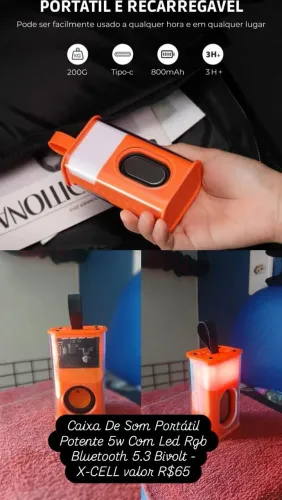 Caixa De Som Portátil Potente 5w Com Led Rgb Bluetooth 5.3 Bivolt - X-CELL