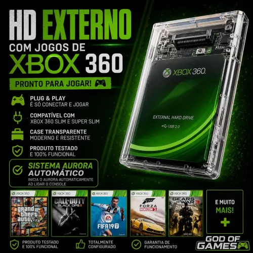 HD externo com jogos de Xbox 360 + au.ro.ra