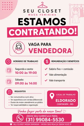 Vaga de vendedora eldorado