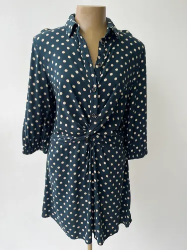 Vestido curto algodão petit poá verde escuro ZARA