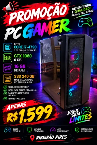PC Gamer Completo - Core i7 + GTX 1060 6GB + 16GB RAM + SSD