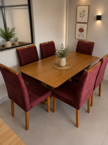 MESA DE JANTAR LAMINADA COM 6 CADEIRAS BORDO (ÚLTIMA PEÇA)