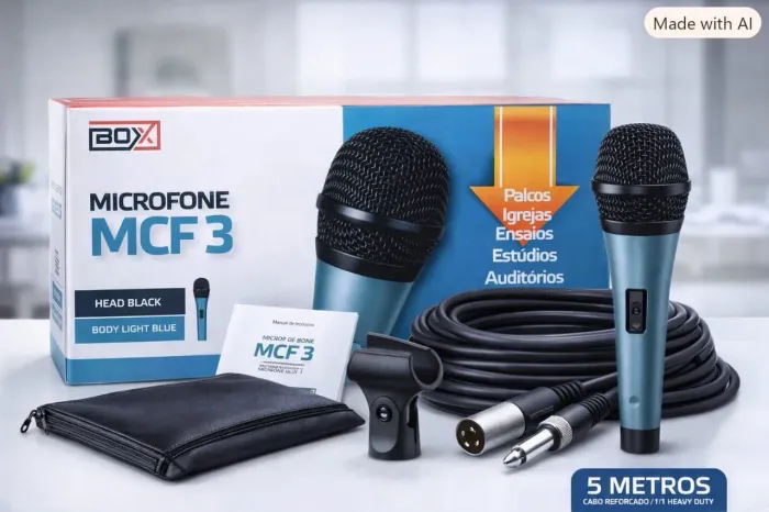 Microfone Profissional Dinâmico BOX MCF 3 + Kit Completo (Cabo 5m + Bag)