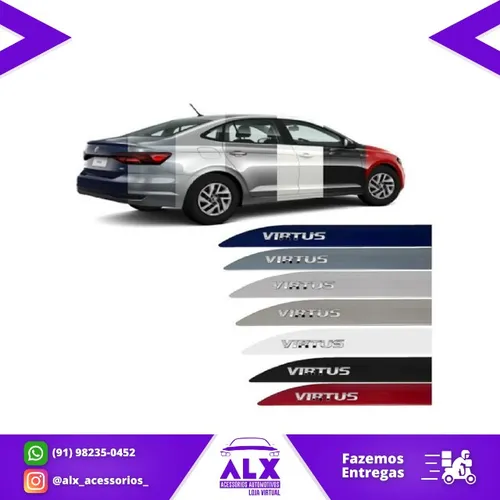 Jogo Friso Lateral Volkswagen Virtus Escrita Alto Cromada 
