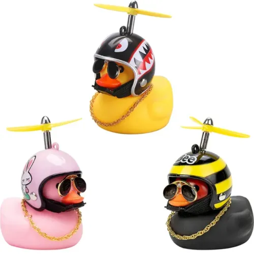 Patinho de Borracha Capacete, Óculos e Corrente para Guidon de Bike, Moto, Painel de Carro