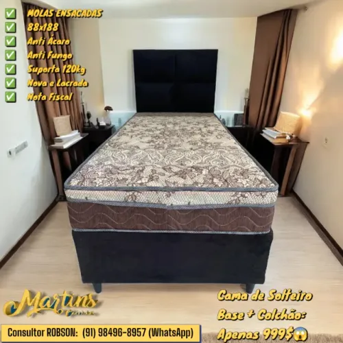 Cama de Solteiro, Colchão Molas Ensacadas 