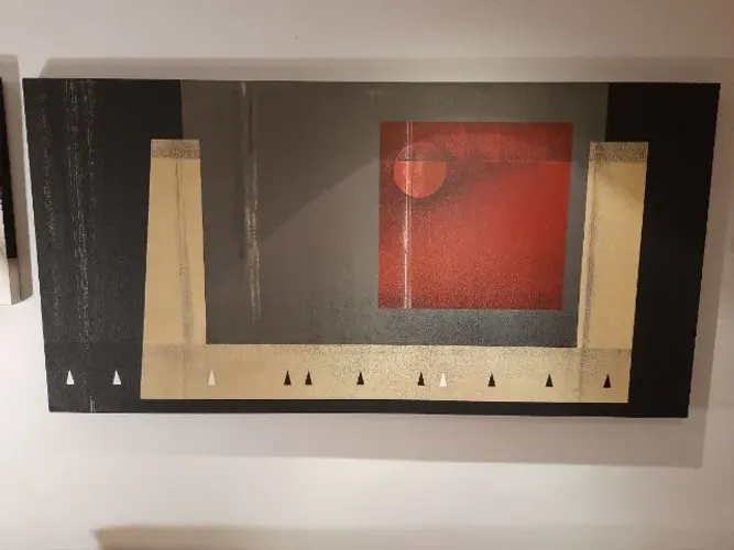 Tela de pintura com figuras geométricas, autoral/Pintor Aramuni-BH