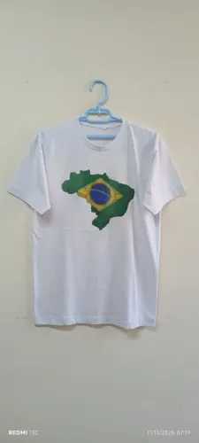 CAMISETAS DE ALGODÃO BRANCA TEMA BRASIL NOVA