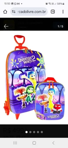 Kit Mala de Rodinha e Lancheira Divertida Mente 2