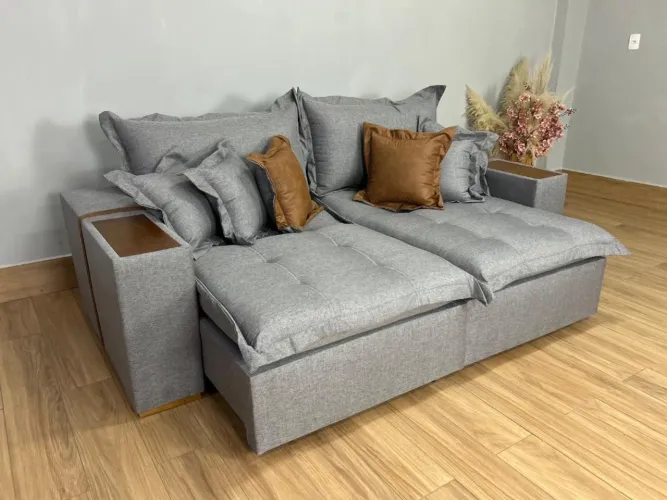 Sofá Cama Retrátil Reclinável 2,50m Málaga Molas Ensacadas l554