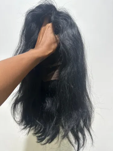 Lace front cabelo humano preto - Liso ondulado 