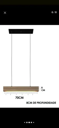 Luminária pendente retangular de madeira linear 70cm