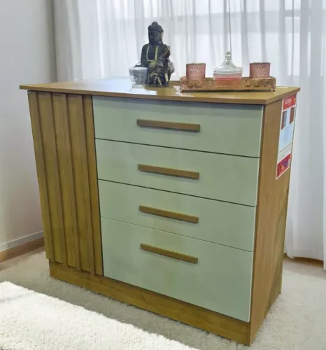 Cômoda perfeita gavetas com corredicas telescópica porta ripada