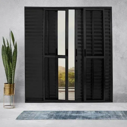 porta balcão de 6 folhas200x211 com veneziana alumínio 25 preta Magnus atlântica
