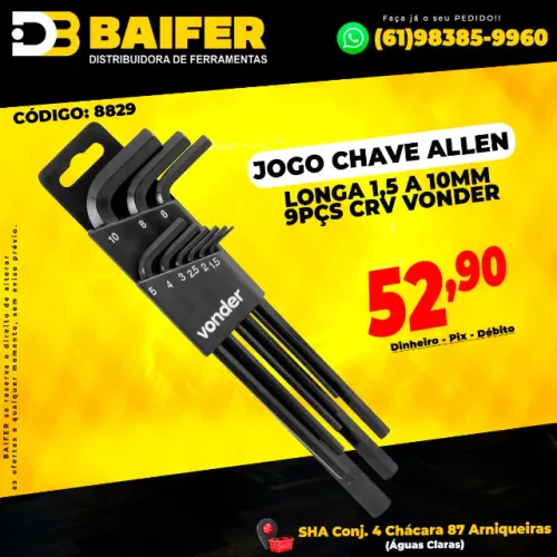 Jogo Chave Allen Longa 1,5 a 10mm 9Pçs Crv Vonder