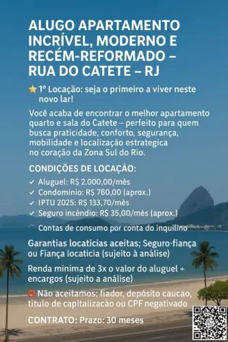OPORTUNIDADE!!! ALUGO APARTAMENTO MODERNO E RECÉM-REFORMADO - RUA DO CATETE - RJ