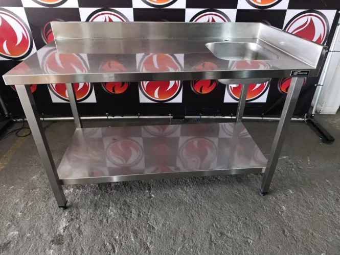 Pia 1 cuba direita com espelho & prateleira inferior toda no aço inox 304 marca MACOM